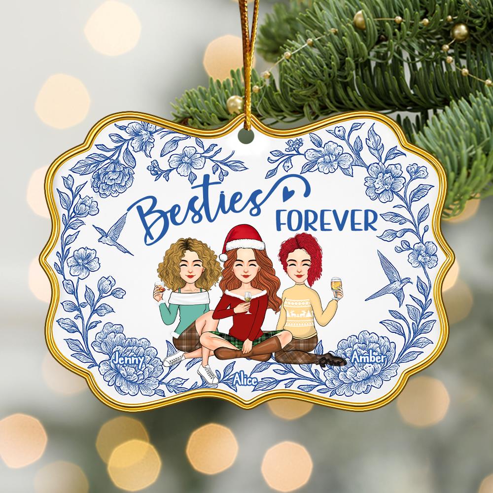 Besties Forever Personalized Toile De Jouy Style Acrylic Ornament Gift For Best Friends, BFF, Sisters Nh00