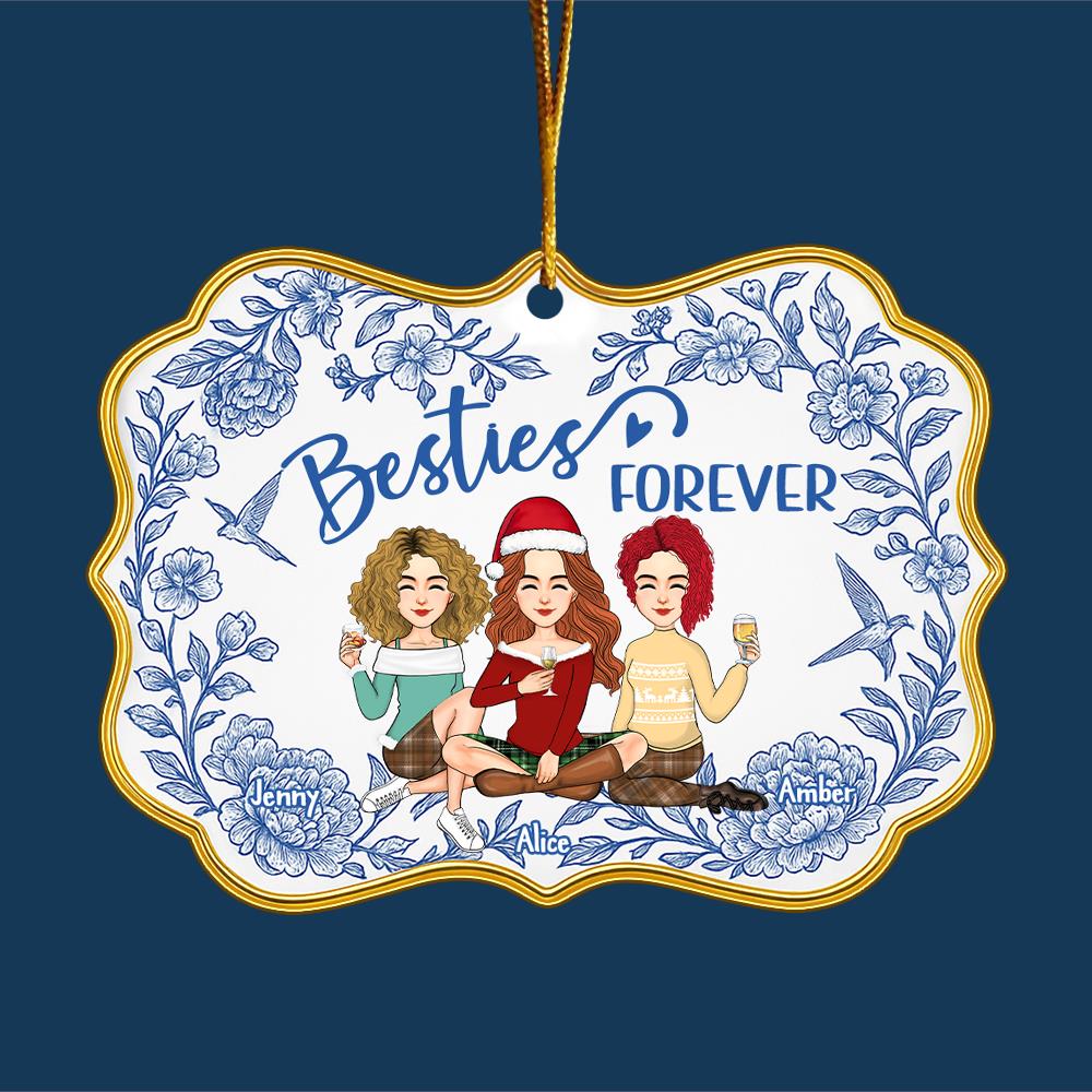 Besties Forever Personalized Toile De Jouy Style Acrylic Ornament Gift For Best Friends, BFF, Sisters Nh00