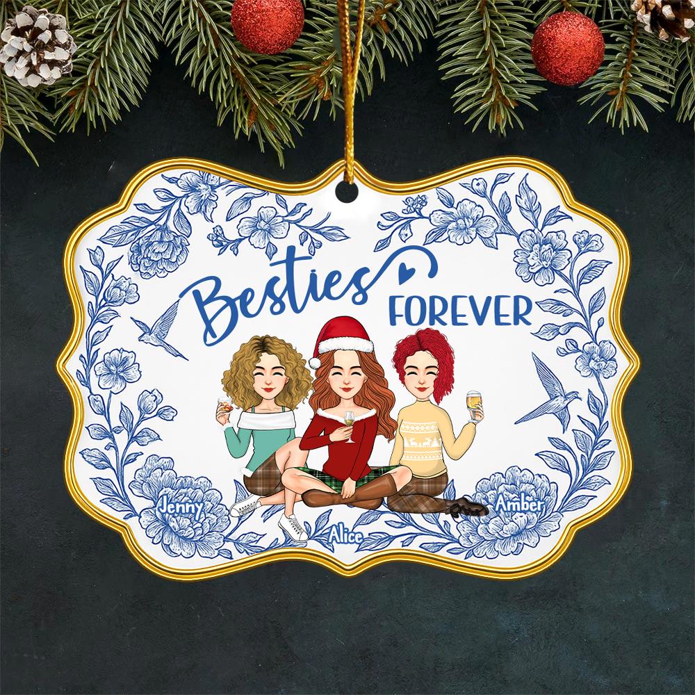 Besties Forever Personalized Toile De Jouy Style Acrylic Ornament Gift For Best Friends, BFF, Sisters Nh00
