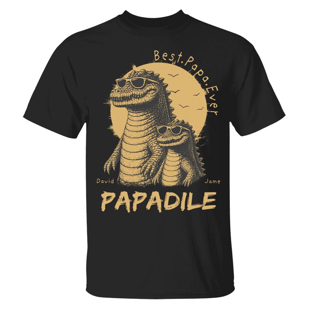 Best Dad Ever -Personalized Dad Crocodile Shirt with Custom Kids Names, Funny Grandpa Family T Shirt for Dad Papa Na02 Hv01