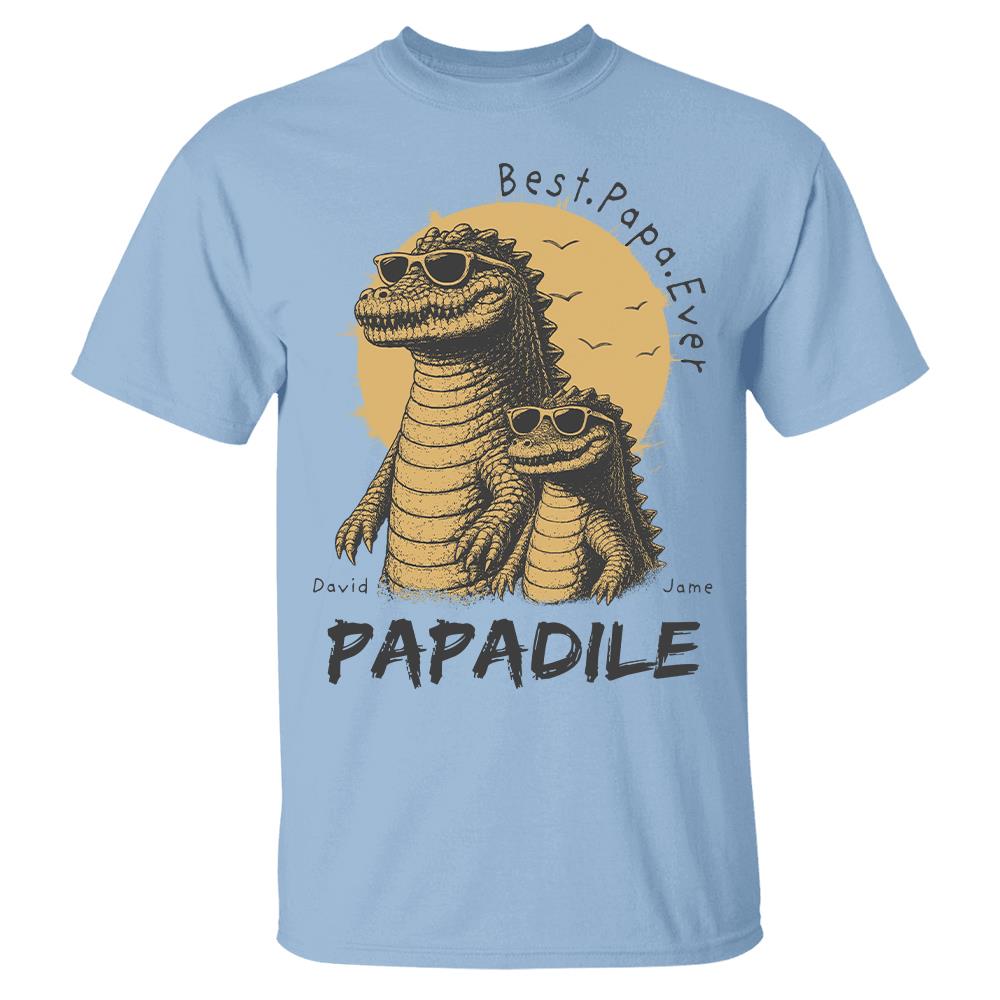 Best Dad Ever -Personalized Dad Crocodile Shirt with Custom Kids Names, Funny Grandpa Family T Shirt for Dad Papa Na02 Hv01
