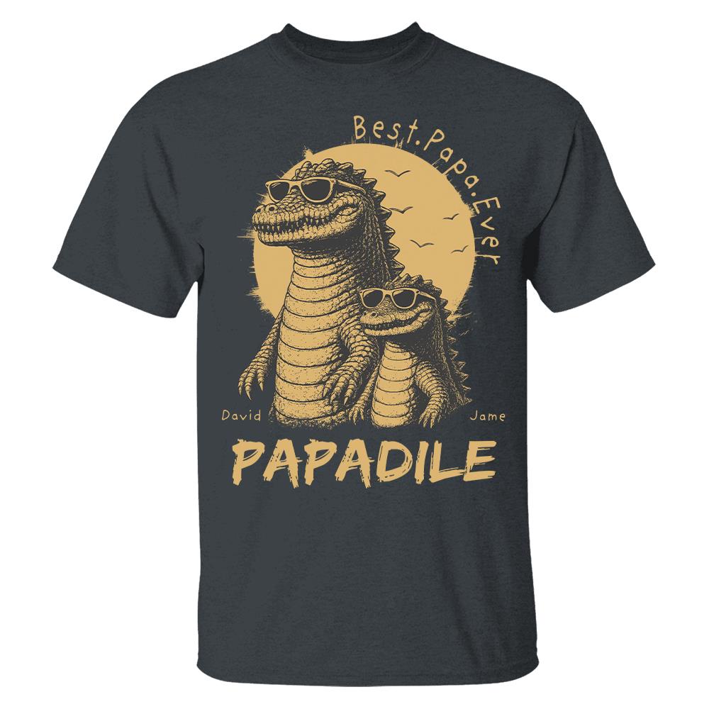 Best Dad Ever -Personalized Dad Crocodile Shirt with Custom Kids Names, Funny Grandpa Family T Shirt for Dad Papa Na02 Hv01