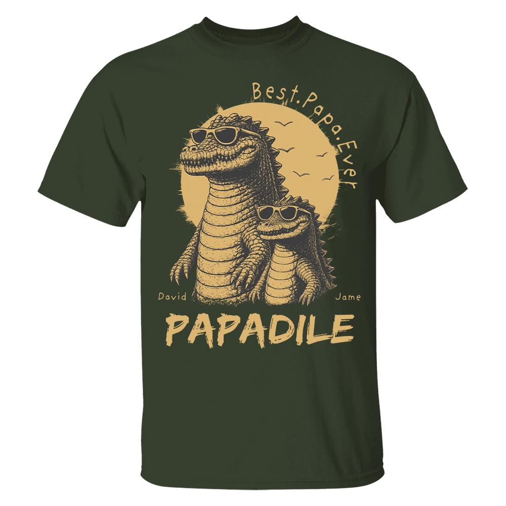 Best Dad Ever -Personalized Dad Crocodile Shirt with Custom Kids Names, Funny Grandpa Family T Shirt for Dad Papa Na02 Hv01
