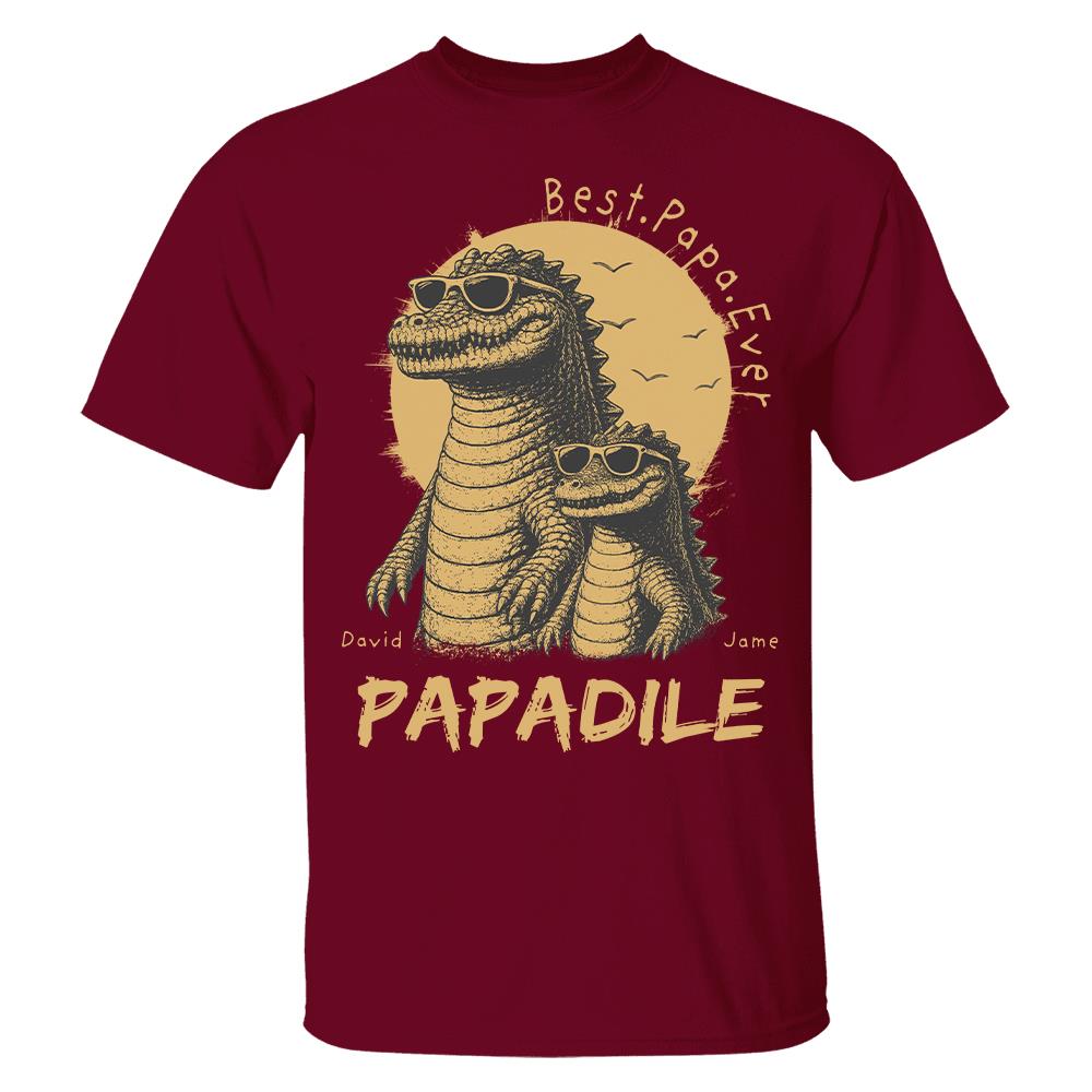 Best Dad Ever -Personalized Dad Crocodile Shirt with Custom Kids Names, Funny Grandpa Family T Shirt for Dad Papa Na02 Hv01