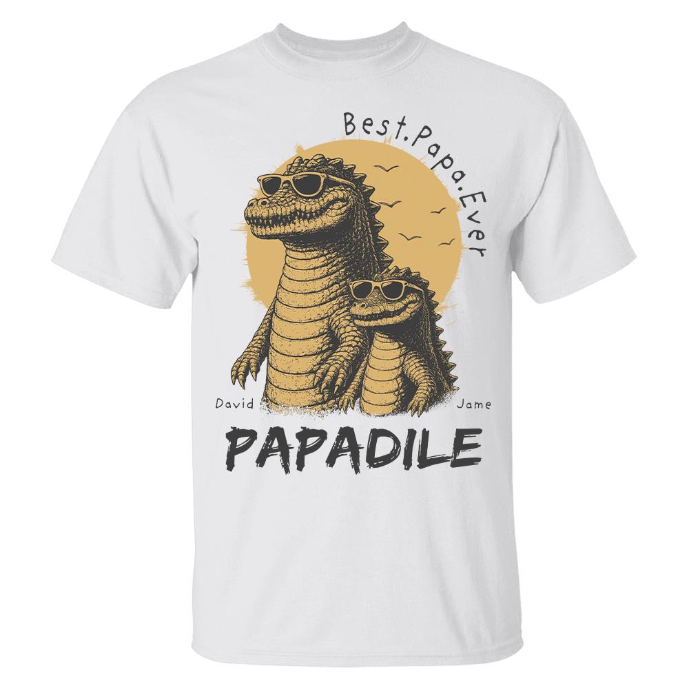 Best Dad Ever -Personalized Dad Crocodile Shirt with Custom Kids Names, Funny Grandpa Family T Shirt for Dad Papa Na02 Hv01