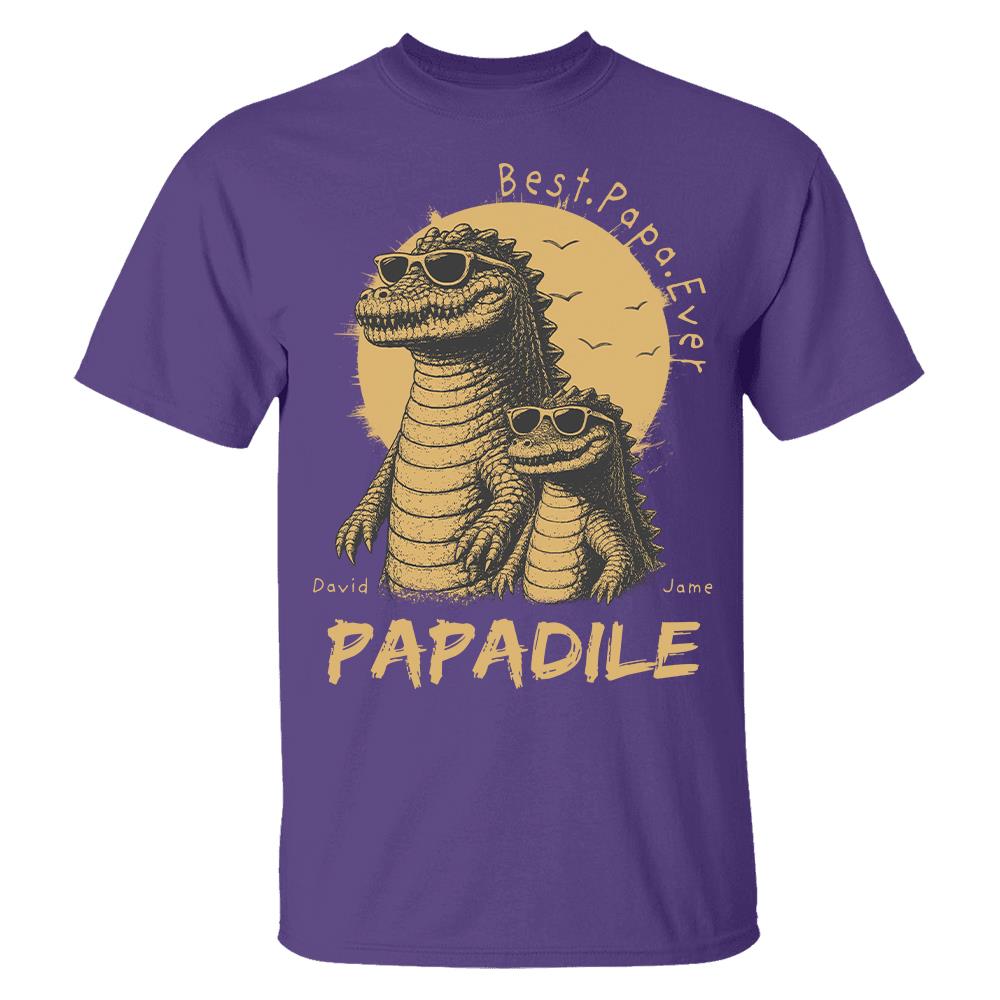 Best Dad Ever -Personalized Dad Crocodile Shirt with Custom Kids Names, Funny Grandpa Family T Shirt for Dad Papa Na02 Hv01