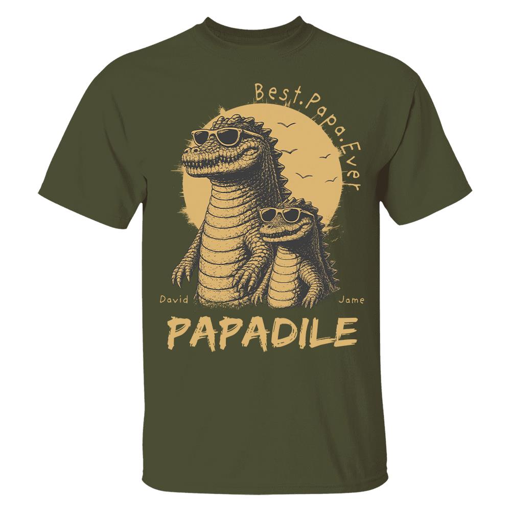 Best Dad Ever -Personalized Dad Crocodile Shirt with Custom Kids Names, Funny Grandpa Family T Shirt for Dad Papa Na02 Hv01