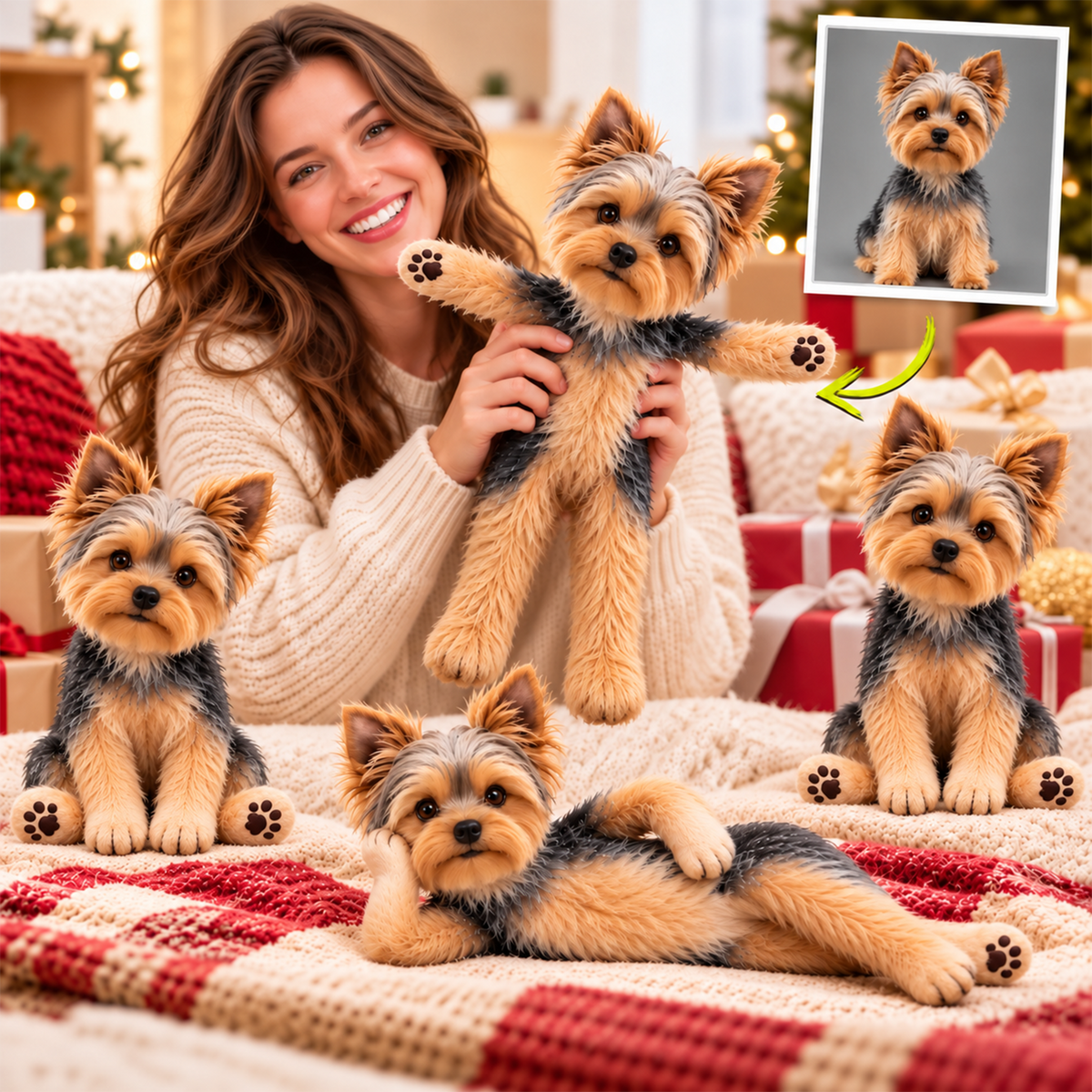 Personalized Yorkshire Terrier Photo Pet Squishy Toy Poseable Plush Doll, Funny Gift For Dog Mom, Dad, Pet Lover T1807 T24 TL06