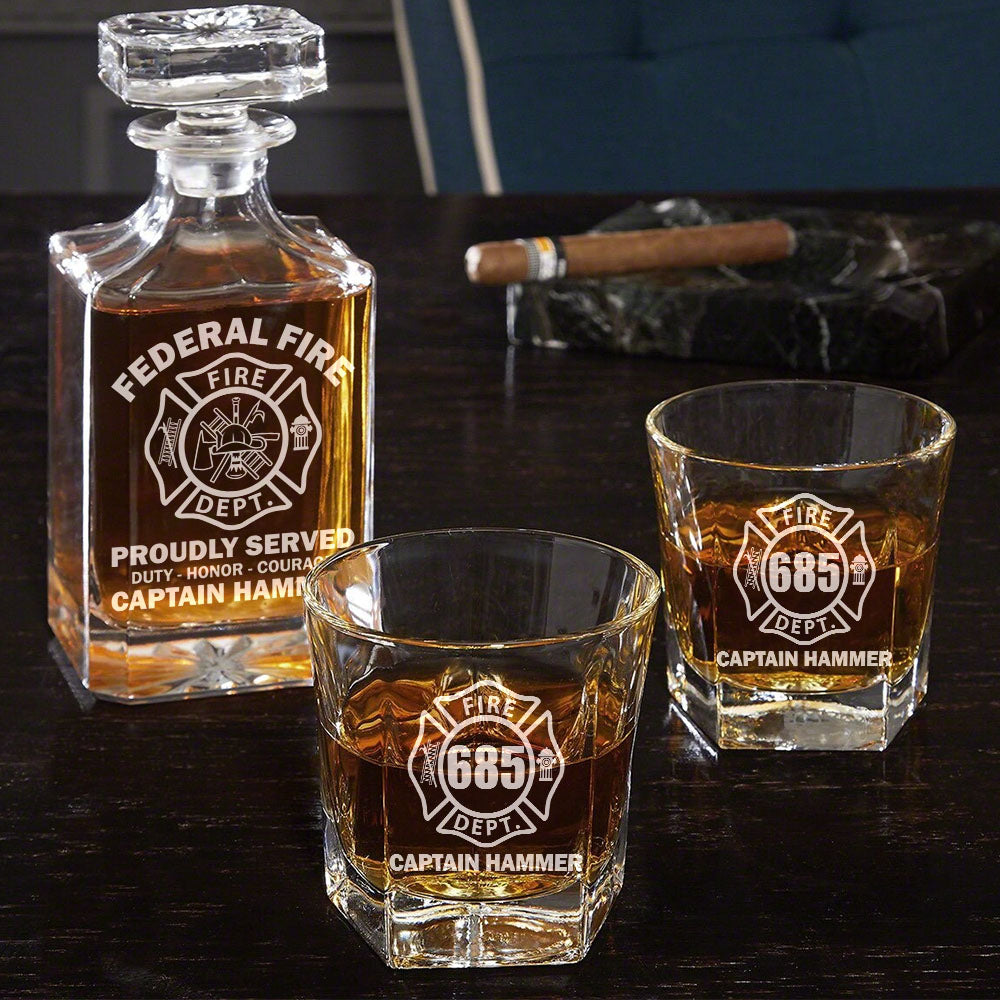 Proudly Served Duty Honor Courage Custom Decanter Set Gift For Firefighter H2511 Trna