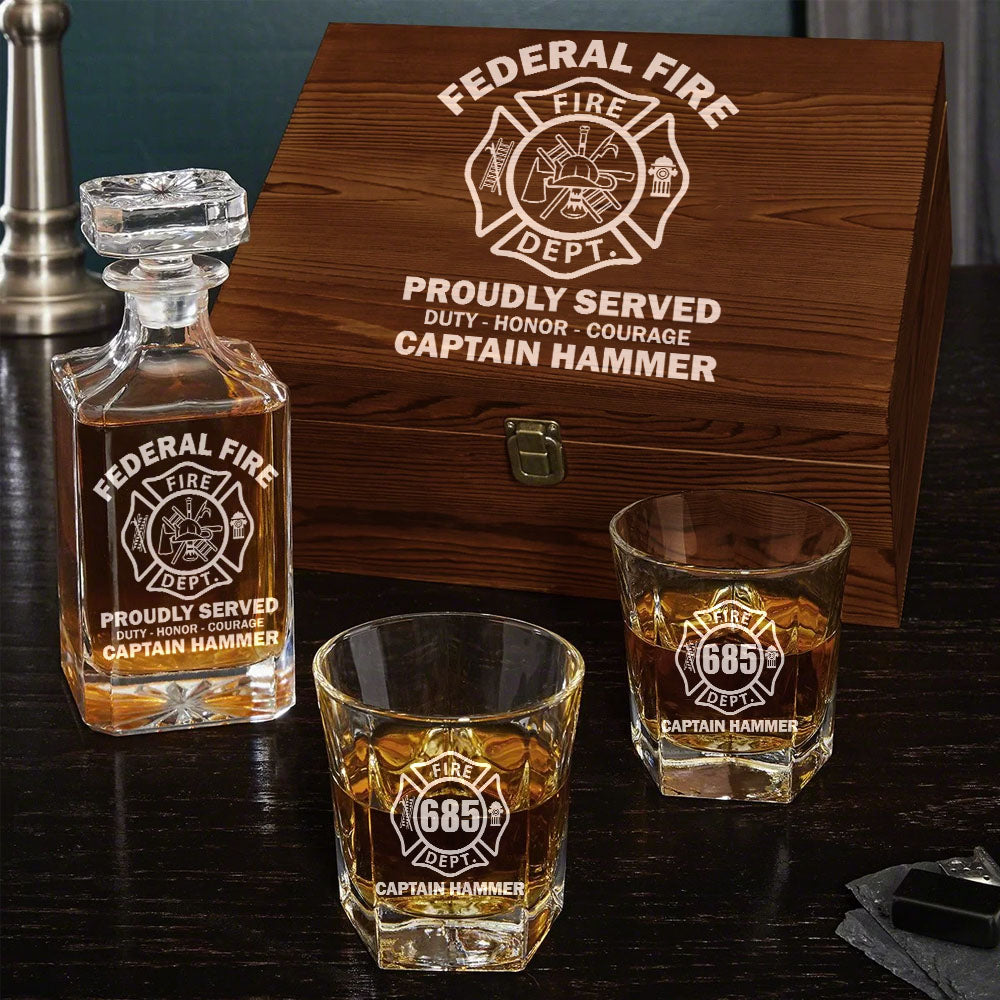 Proudly Served Duty Honor Courage Custom Decanter Set Gift For Firefighter H2511 Trna