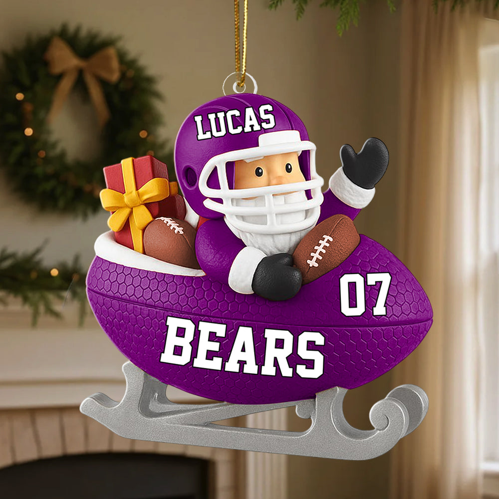 Santa Football Sled Christmas Ornament Persionalized Acrylic Ornament Gift For Sports Fan Gift Tu24