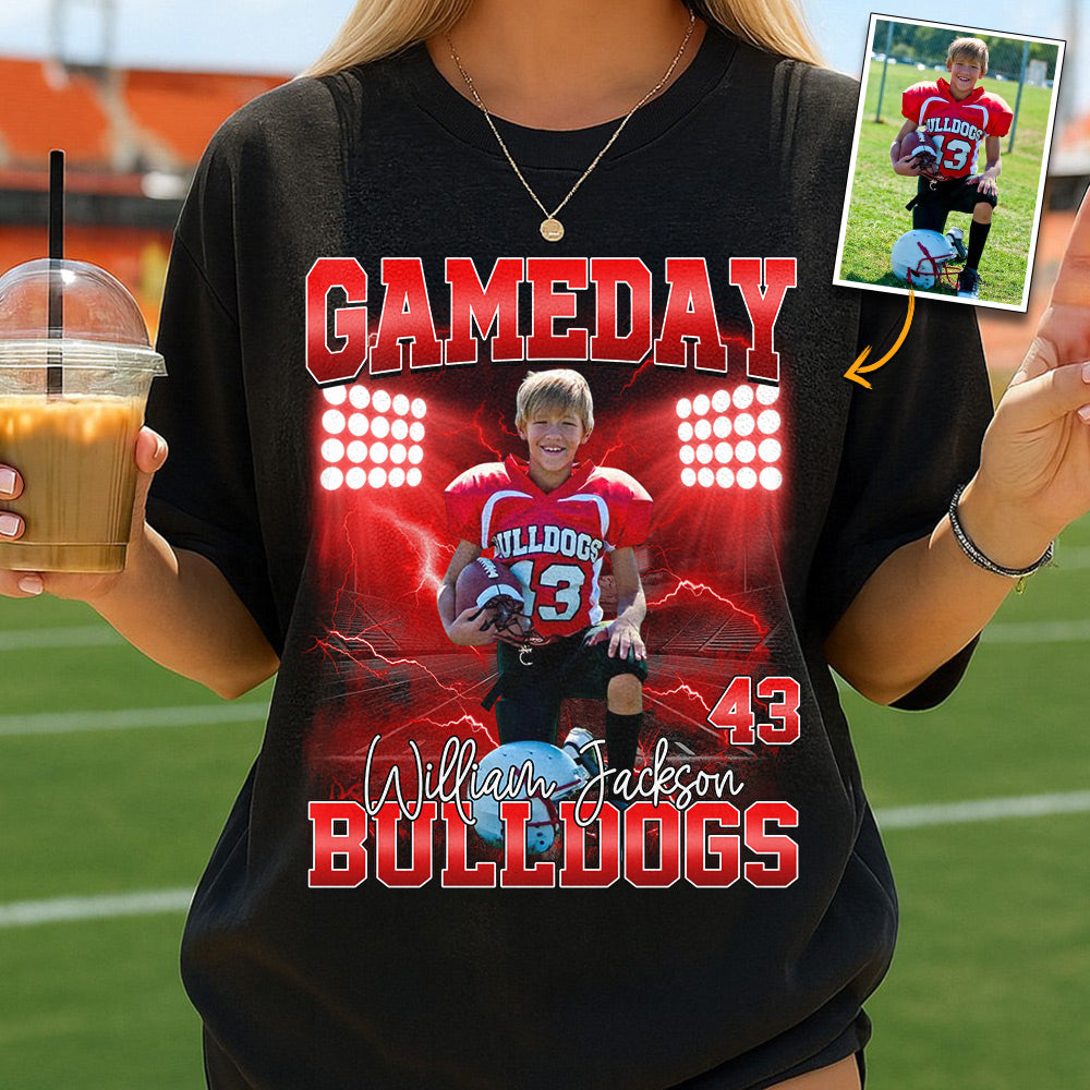 Custom Photo Gameday Football Personalized Bootleg Shirt Gift For Football Lovers Tu24